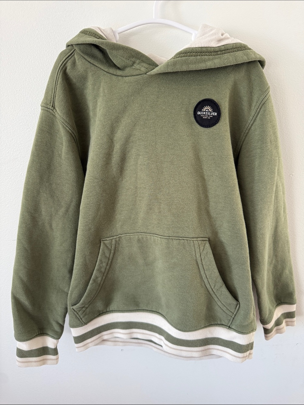 Quiksilver Olive Green Hooded Sweatshirt with Cream Trim